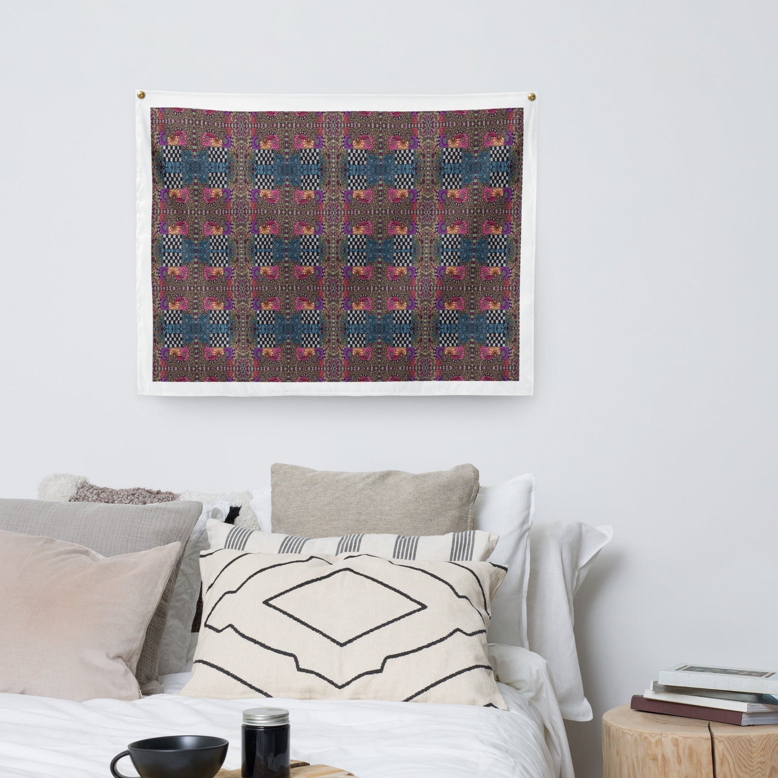 Checker Bloom Wall Tapestry – Colorful Indoor Fabric Wall Art - Polendo Design wall tapestry