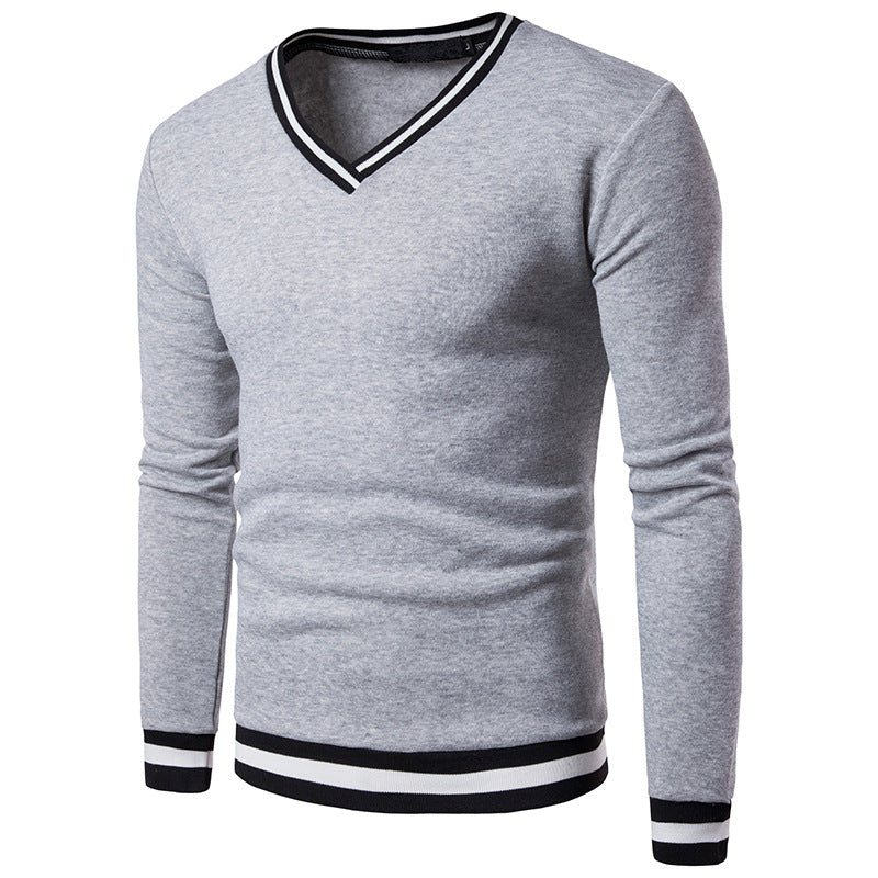 Spring Mens High Quality Long Sleeve Stitching V-Neck Sweater - Polendo Design mens v neck sweater