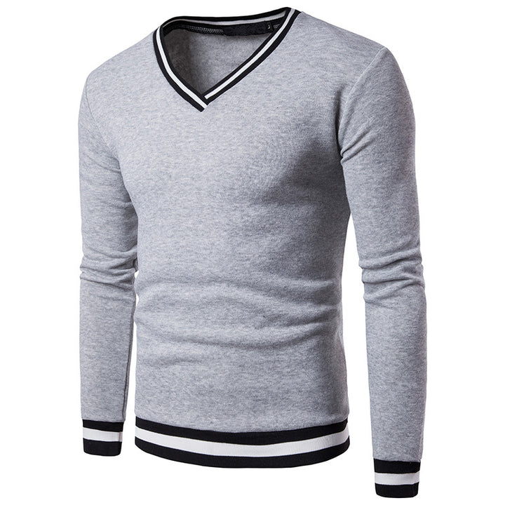 Spring Mens High Quality Long Sleeve Stitching V-Neck Sweater - Polendo Design mens v neck sweater