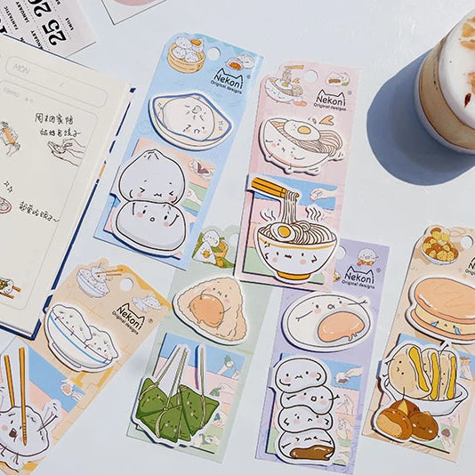 Nekoni Kawaii Self-Stick Memo Notes – Food Sticky Tabs &amp; Bookmarks - Polendo Design kawaii sticky notes
