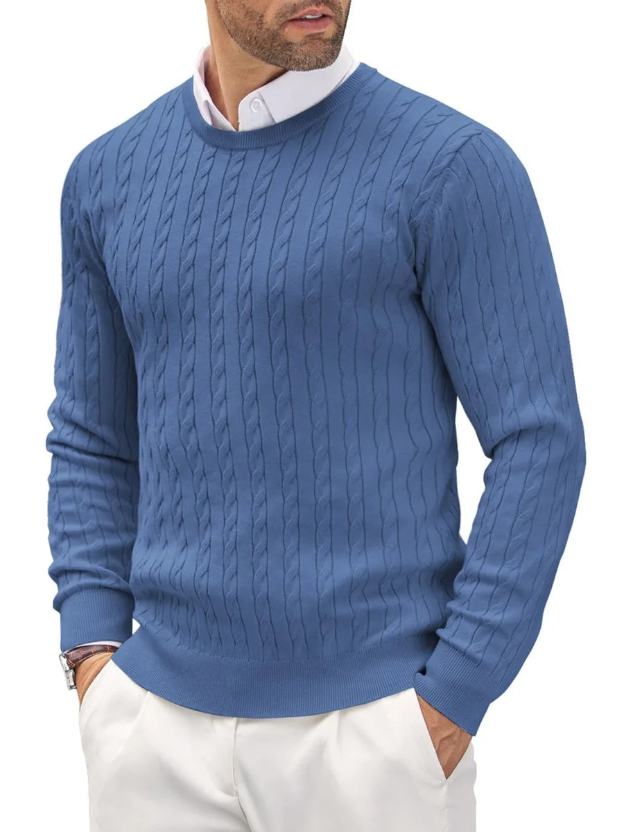 Men Classic Cotton Cable Knit Crew Neck Sweater