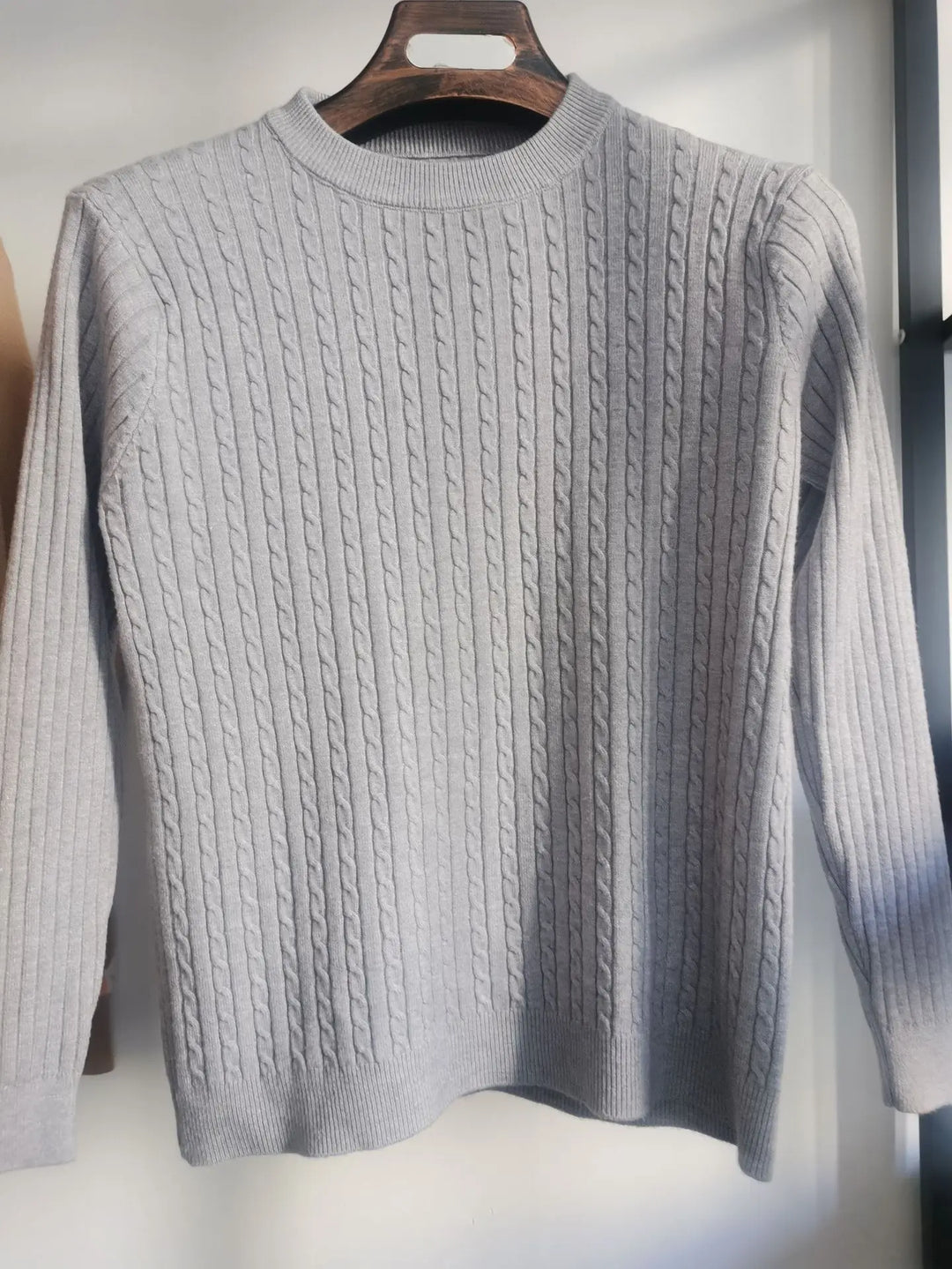 Men Classic Cotton Cable Knit Crew Neck Sweater