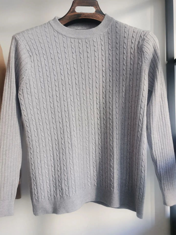 Men Classic Cotton Cable Knit Crew Neck Sweater