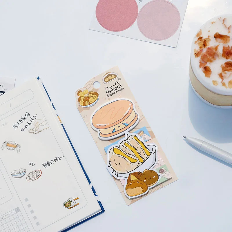 Nekoni Kawaii Self-Stick Memo Notes – Food Sticky Tabs &amp; Bookmarks - Polendo Design kawaii sticky notes