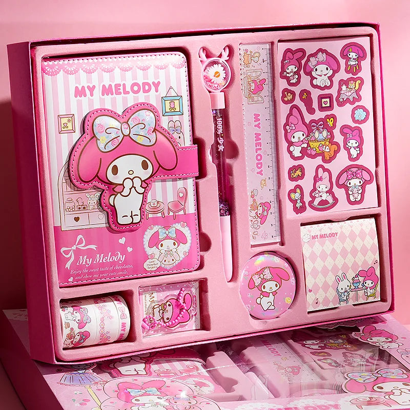 Pink stationery set with 'My Melody' character on a pink background