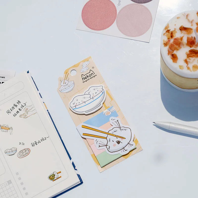 Nekoni Kawaii Self-Stick Memo Notes – Food Sticky Tabs &amp; Bookmarks - Polendo Design kawaii sticky notes