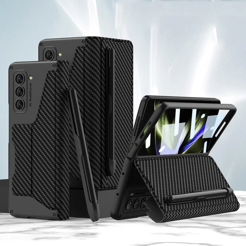Shockproof Leather Case with Pen Slot for Samsung Galaxy Z Fold 5 - Polendo Design