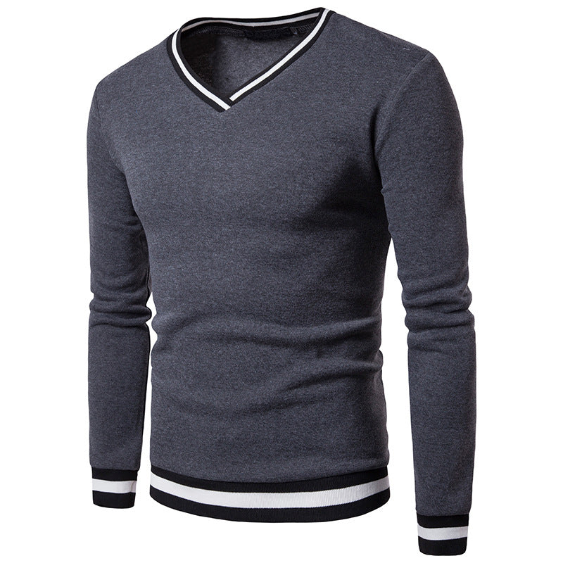 Spring Mens High Quality Long Sleeve Stitching V-Neck Sweater - Polendo Design mens v neck sweater