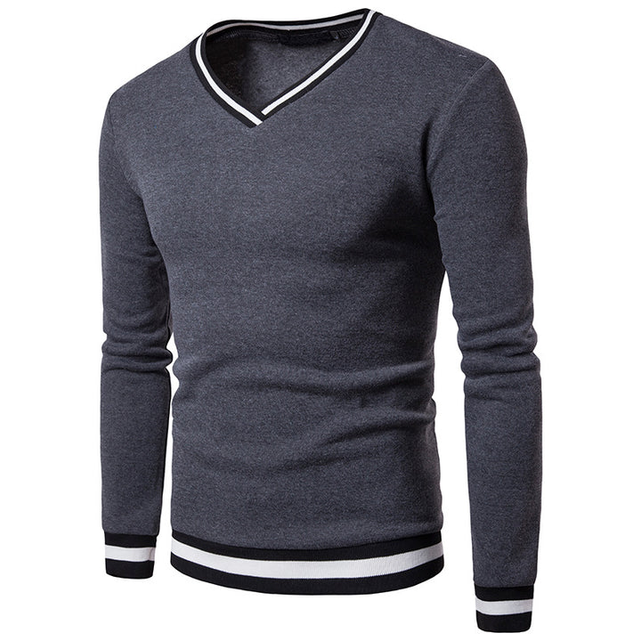 Spring Mens High Quality Long Sleeve Stitching V-Neck Sweater - Polendo Design mens v neck sweater