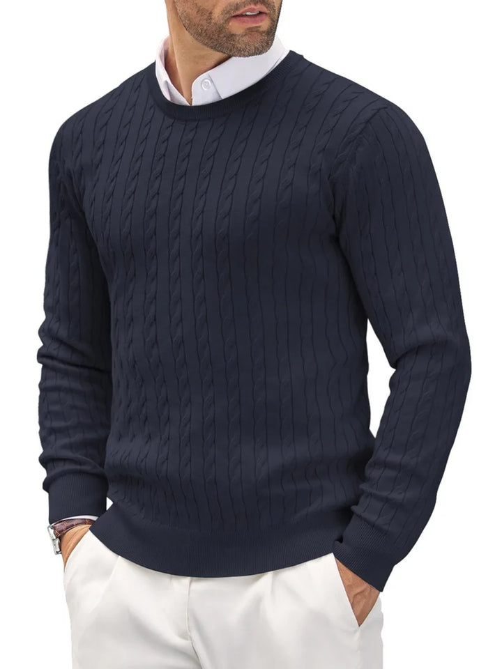 Men Classic Cotton Cable Knit Crew Neck Sweater