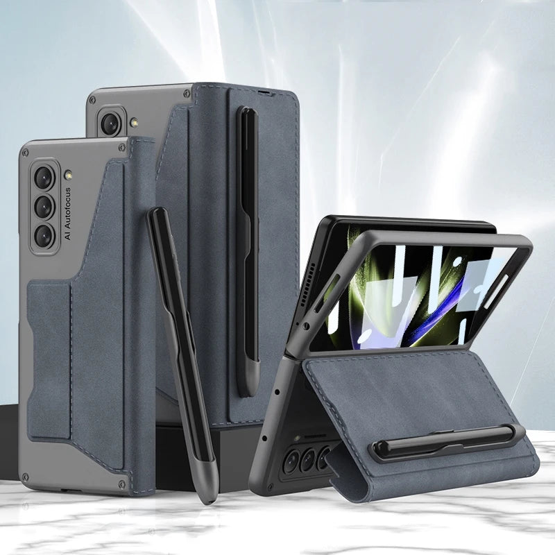 Shockproof Leather Case with Pen Slot for Samsung Galaxy Z Fold 5 - Polendo Design
