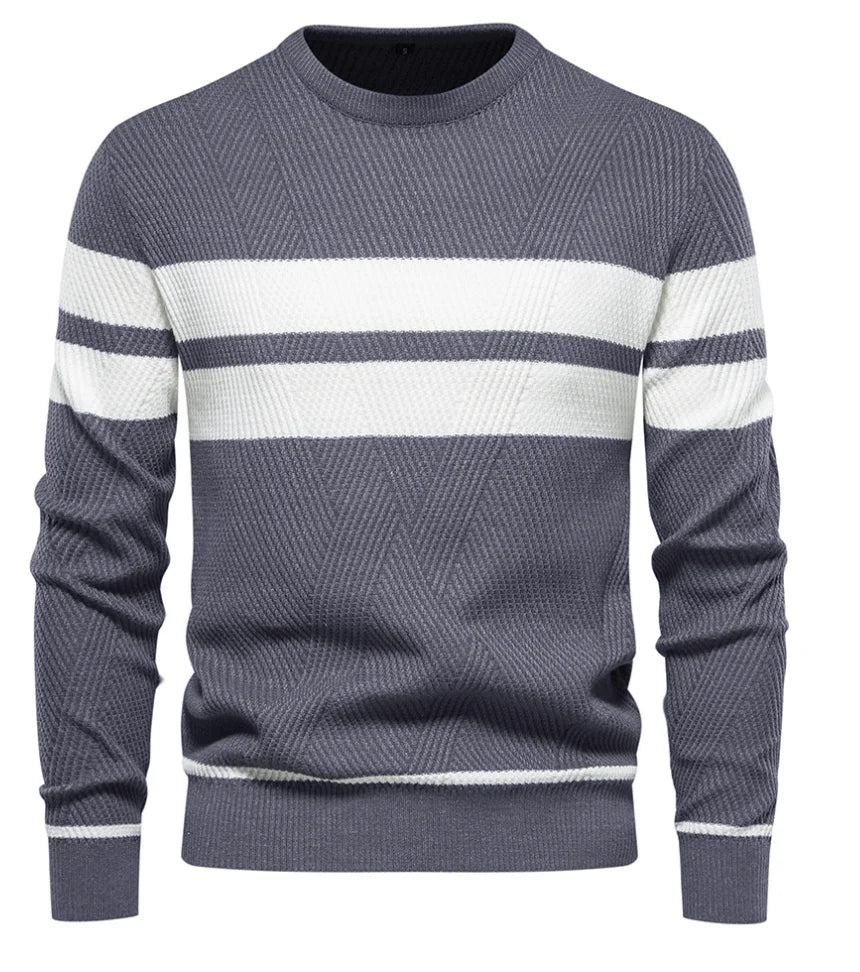Mens Striped Pullover Sweater – Casual Knit - Polendo Design mens striped pullover sweater