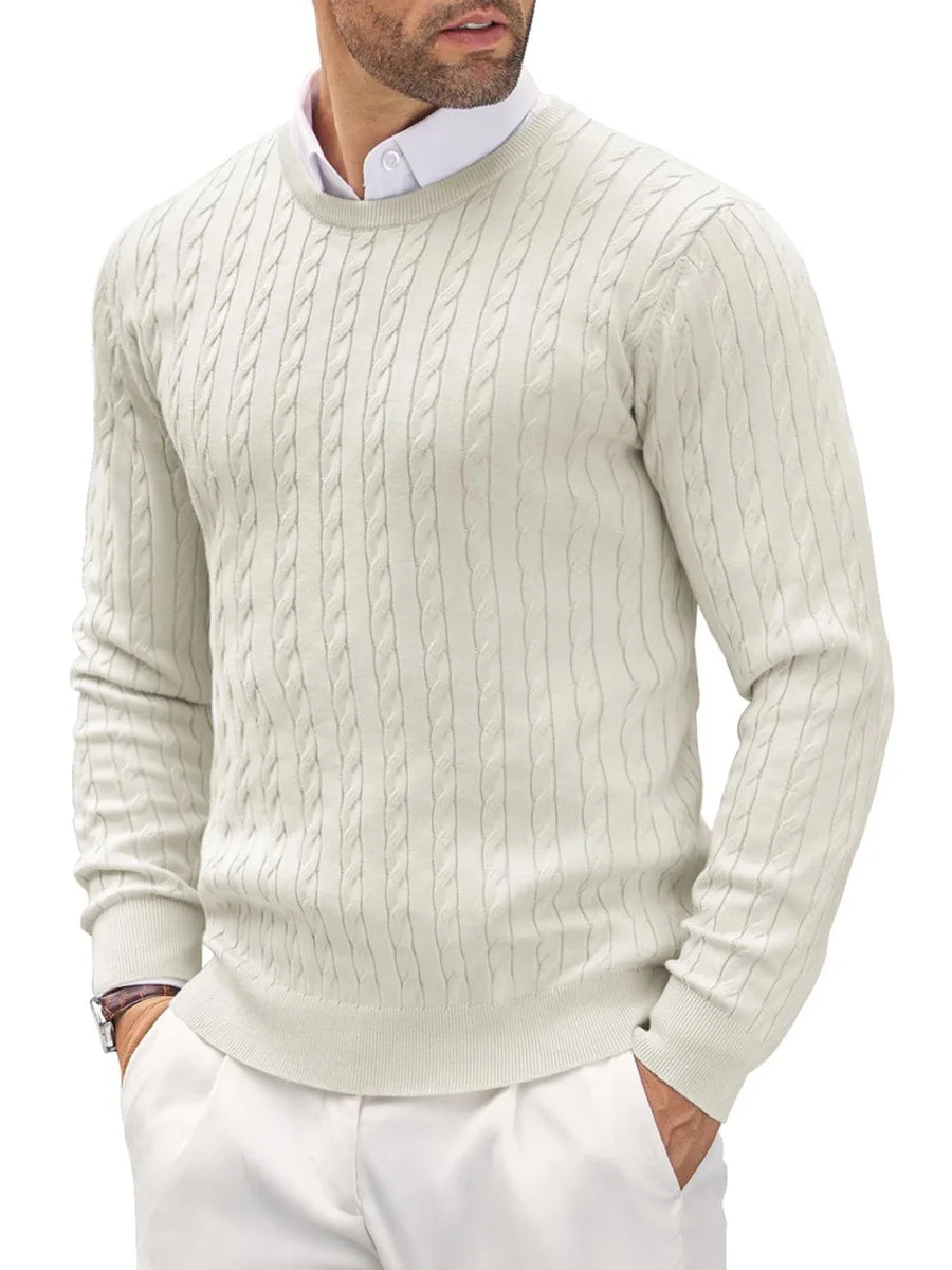 Men Classic Cotton Cable Knit Crew Neck Sweater