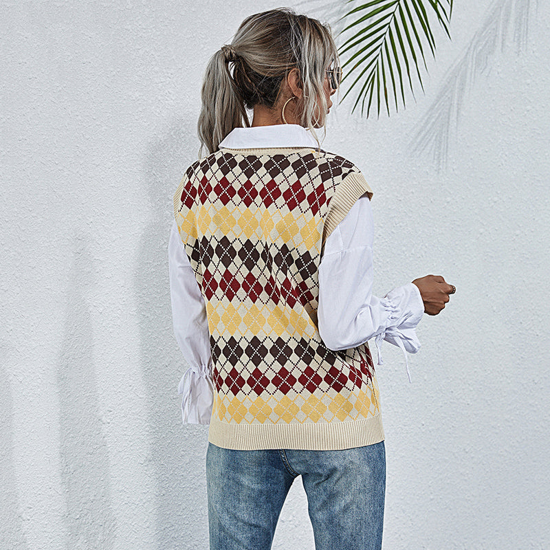 Women V Neck Knitted Sweater Vest - Polendo Design womens v neck sweater vest
