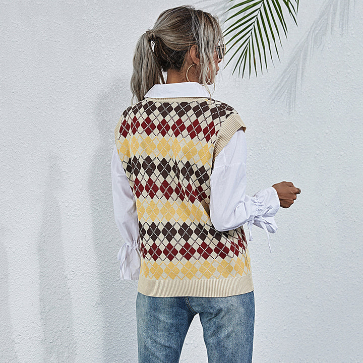 Women V Neck Knitted Sweater Vest - Polendo Design womens v neck sweater vest