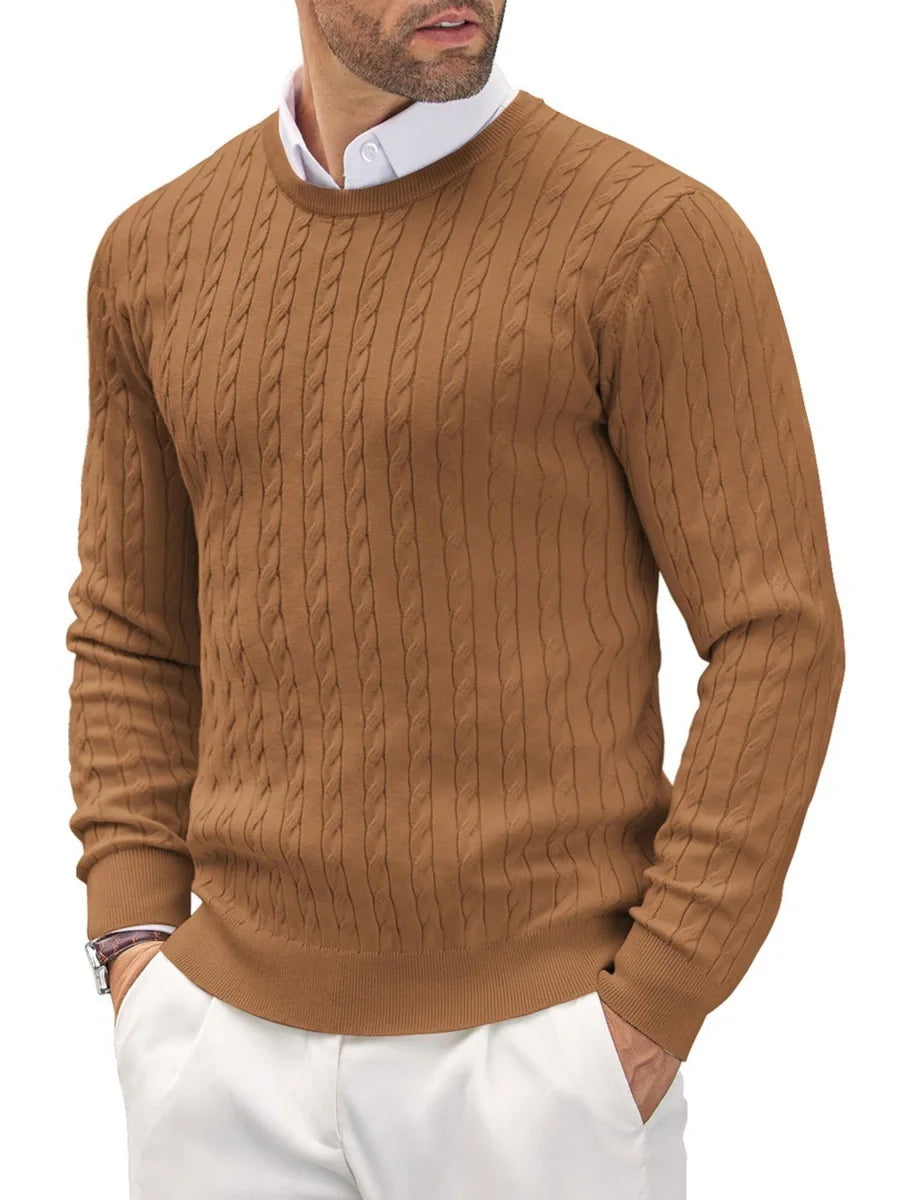 Men Classic Cotton Cable Knit Crew Neck Sweater
