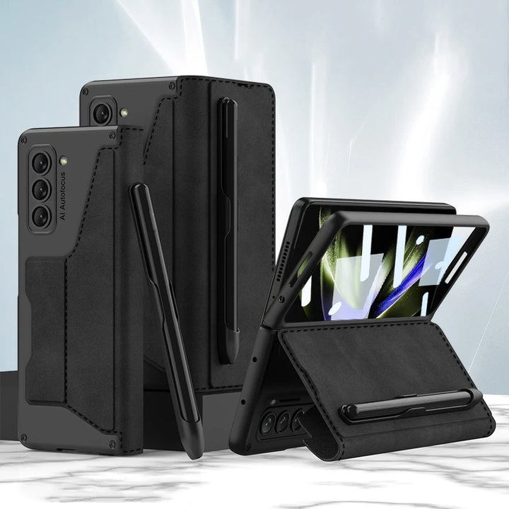 Shockproof Leather Case with Pen Slot for Samsung Galaxy Z Fold 5 - Polendo Design