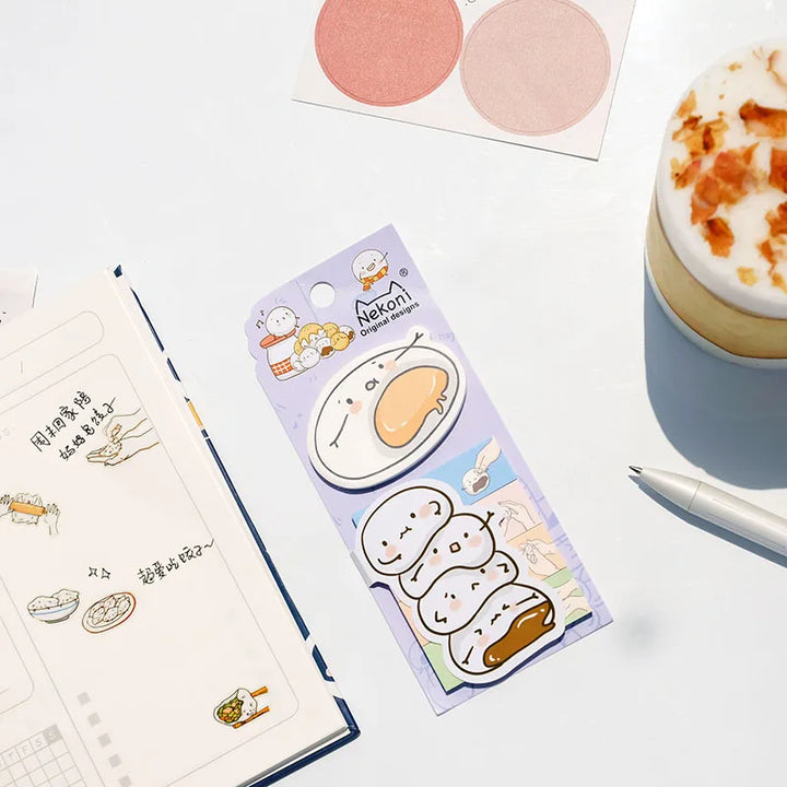 Nekoni Kawaii Self-Stick Memo Notes – Food Sticky Tabs &amp; Bookmarks - Polendo Design kawaii sticky notes