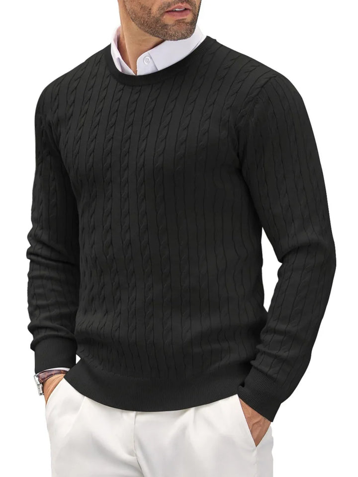 Men Classic Cotton Cable Knit Crew Neck Sweater