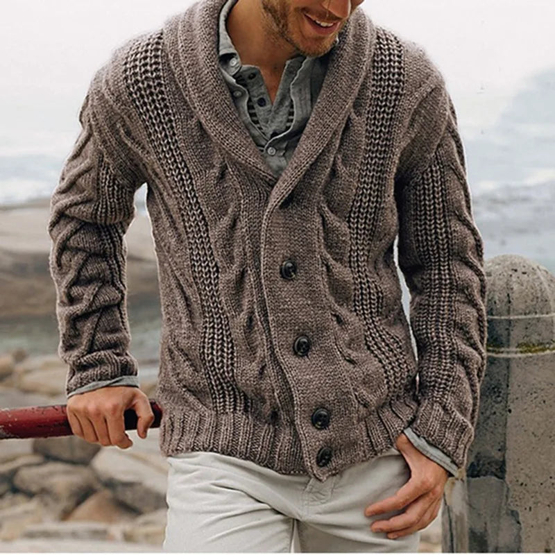 Mens Cable Knit Cardigan – Button Sweater - Polendo Design mens cable knit cardigan