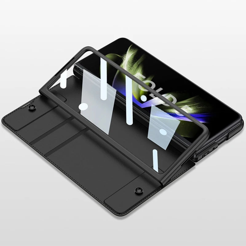 Shockproof Leather Case with Pen Slot for Samsung Galaxy Z Fold 5 - Polendo Design