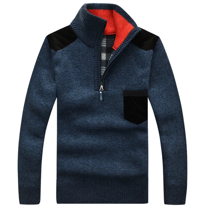Men Quarter Zip Knitted Pullover Sweater - Polendo Design