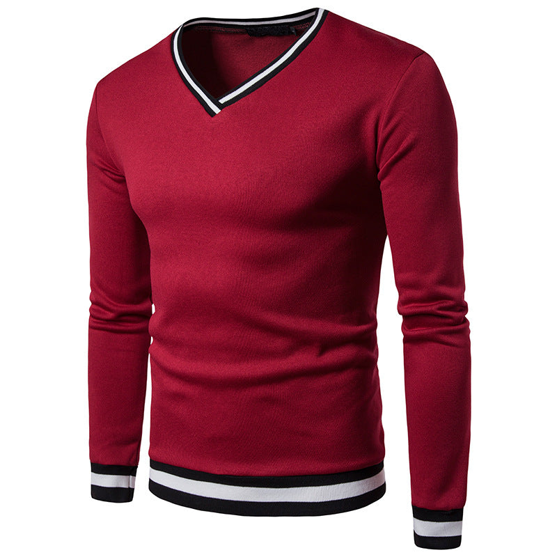 Spring Mens High Quality Long Sleeve Stitching V-Neck Sweater - Polendo Design mens v neck sweater