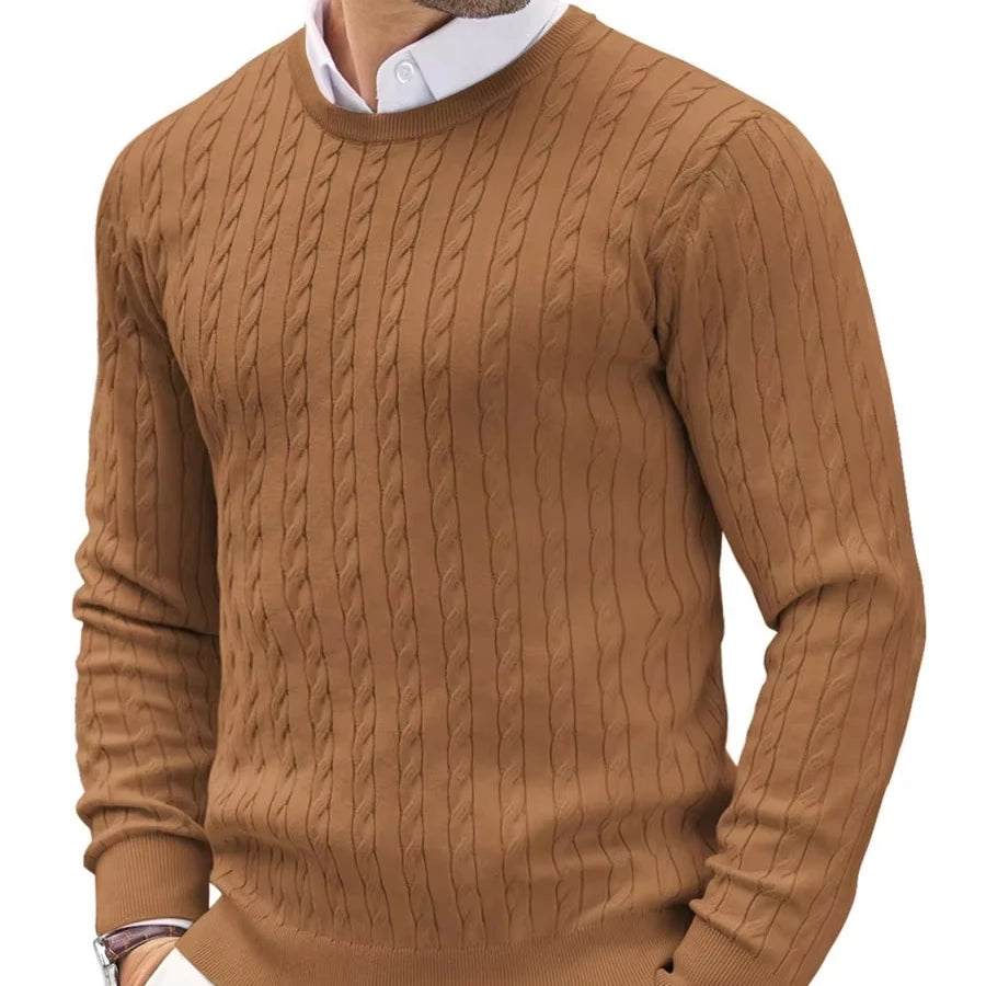 Men Classic Cotton Cable Knit Crew Neck Sweater