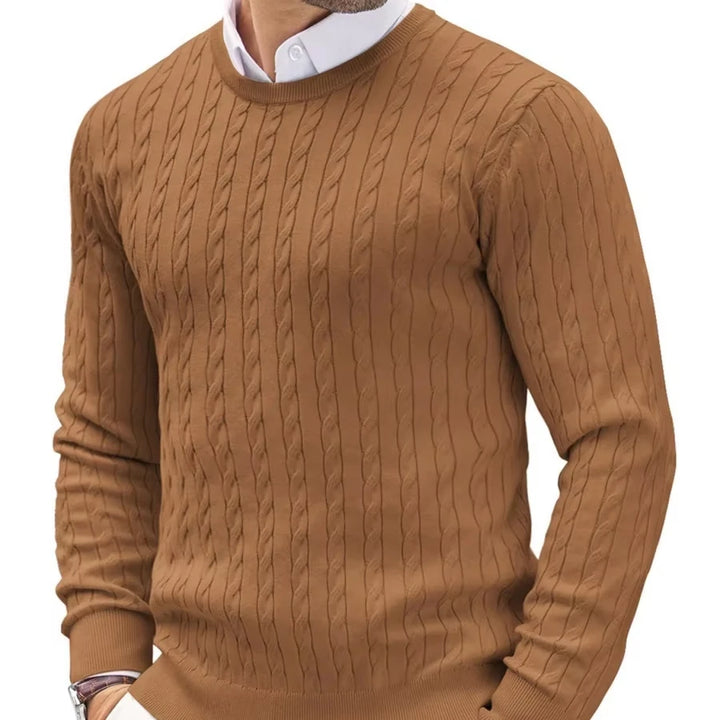 Men Classic Cotton Cable Knit Crew Neck Sweater