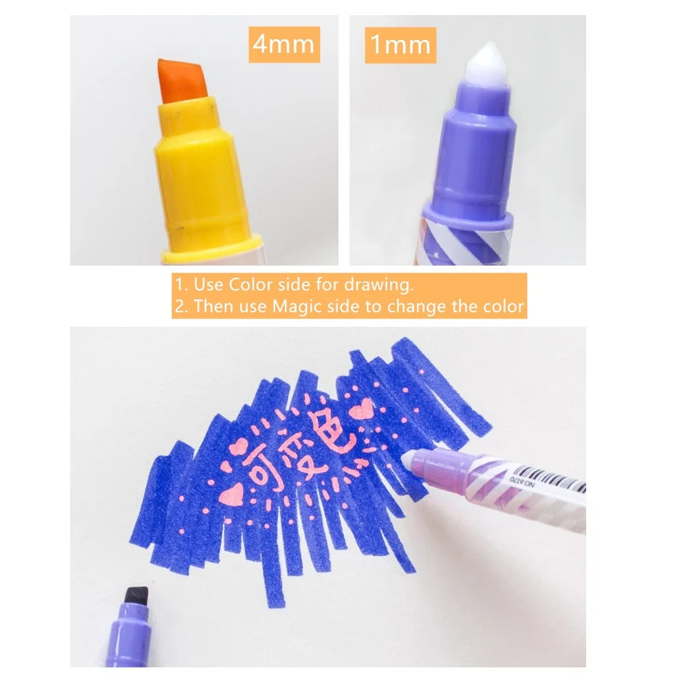 12PCS Magic Color Changing Pens – Highlighter &amp; Marker Set - Polendo Design magic color changing pens