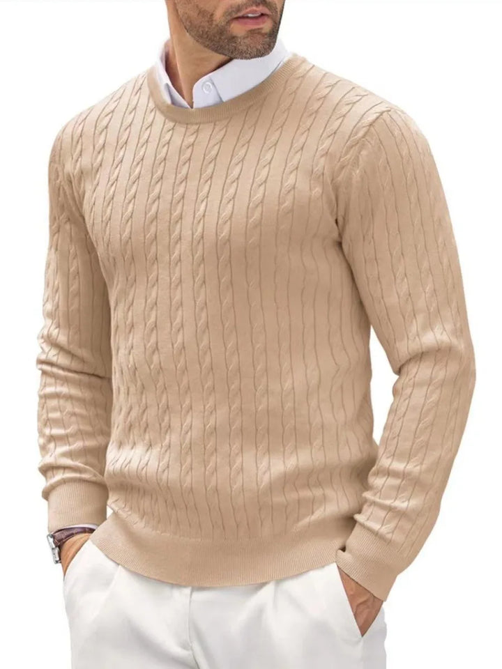 Men Classic Cotton Cable Knit Crew Neck Sweater