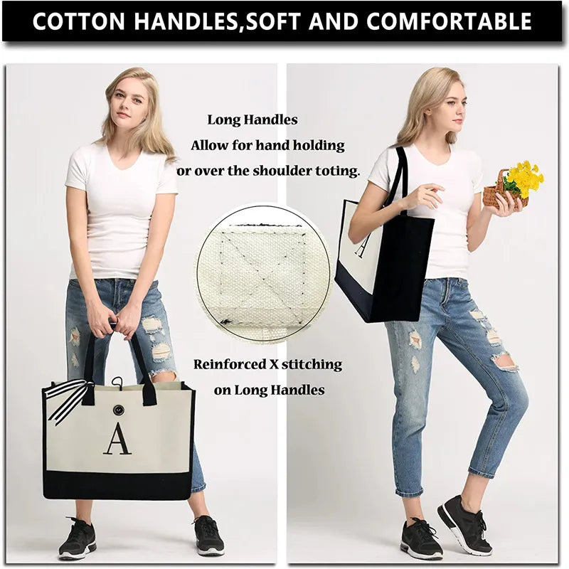 Canvas Tote Bag for Women – Letter Design - Polendo Design canvas tote bag for women