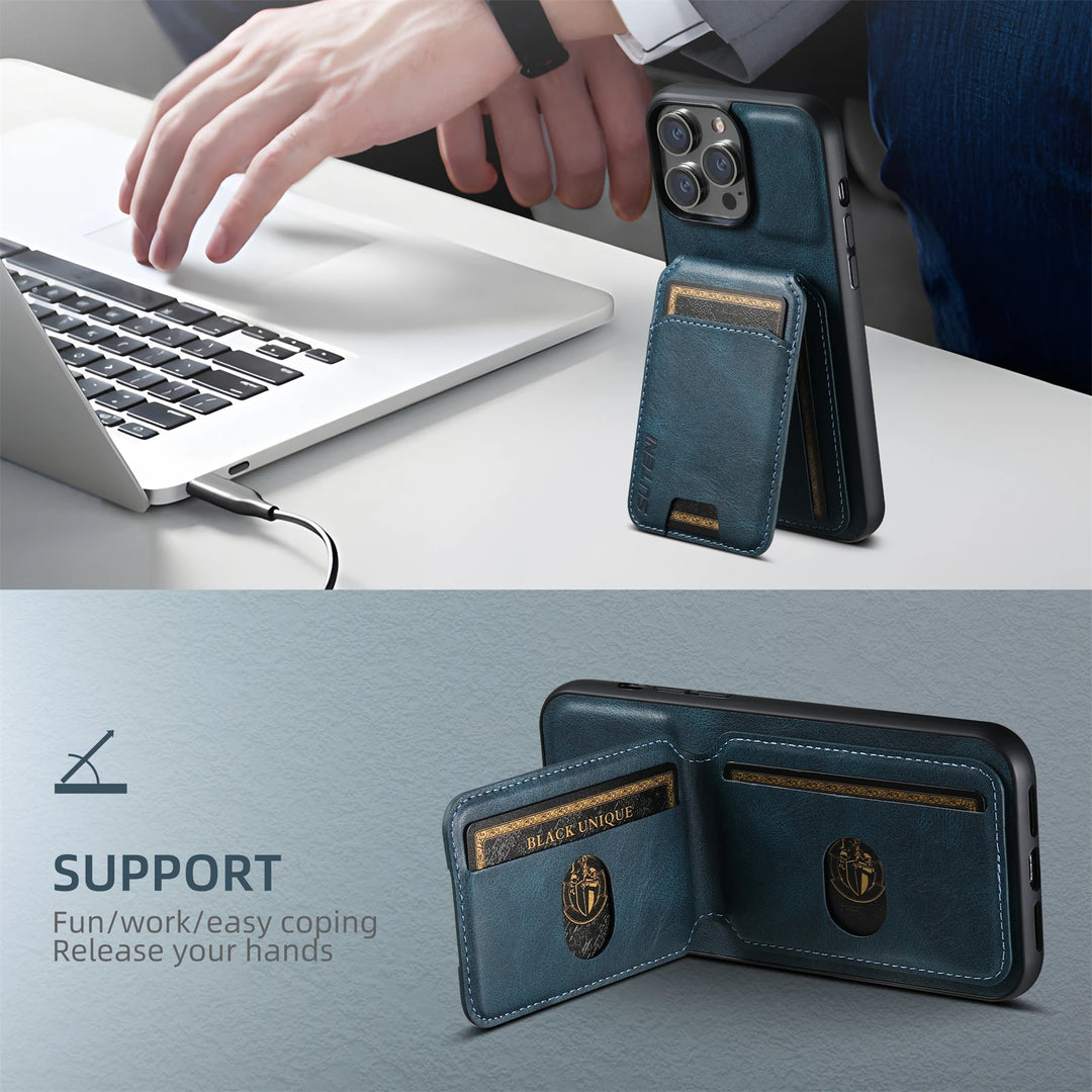 Magnetic Leather Phone Wallet Case Cover for iPhone - Polendo Design