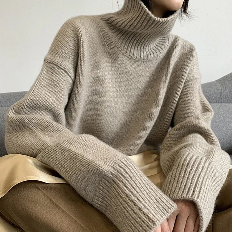 Cashmere Sweater Women High Neck Pullover