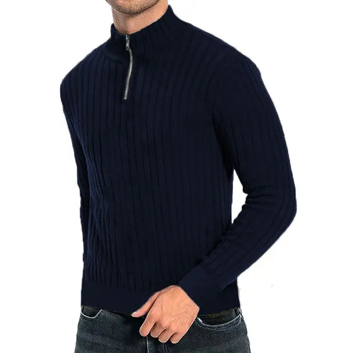 Men Semi Turtleneck Half Zip Knit Sweater