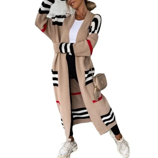 Oversized Striped Knit Cardigan for Women