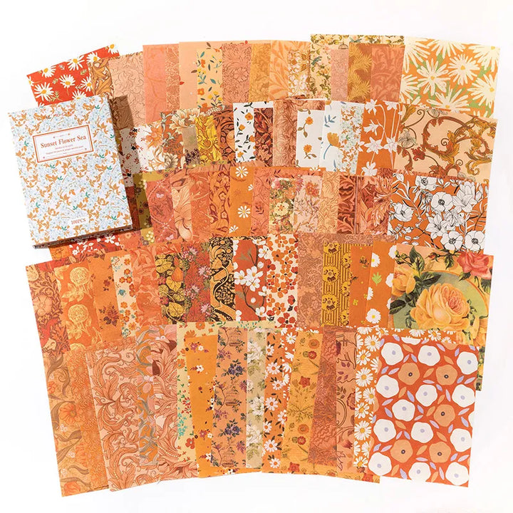 100 Pcs Vintage Background Paper Floral Paper DIY Set