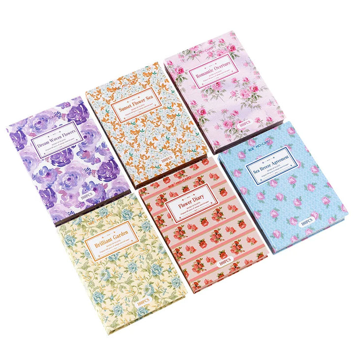 100 Pcs Vintage Background Paper Floral Paper DIY Set