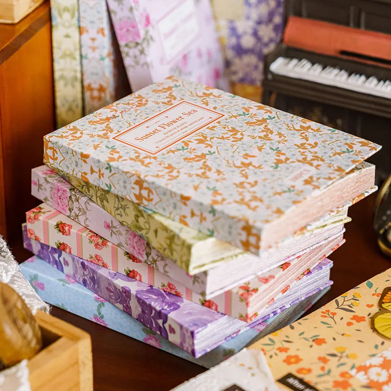 100 Pcs Vintage Background Paper Floral Paper DIY Set