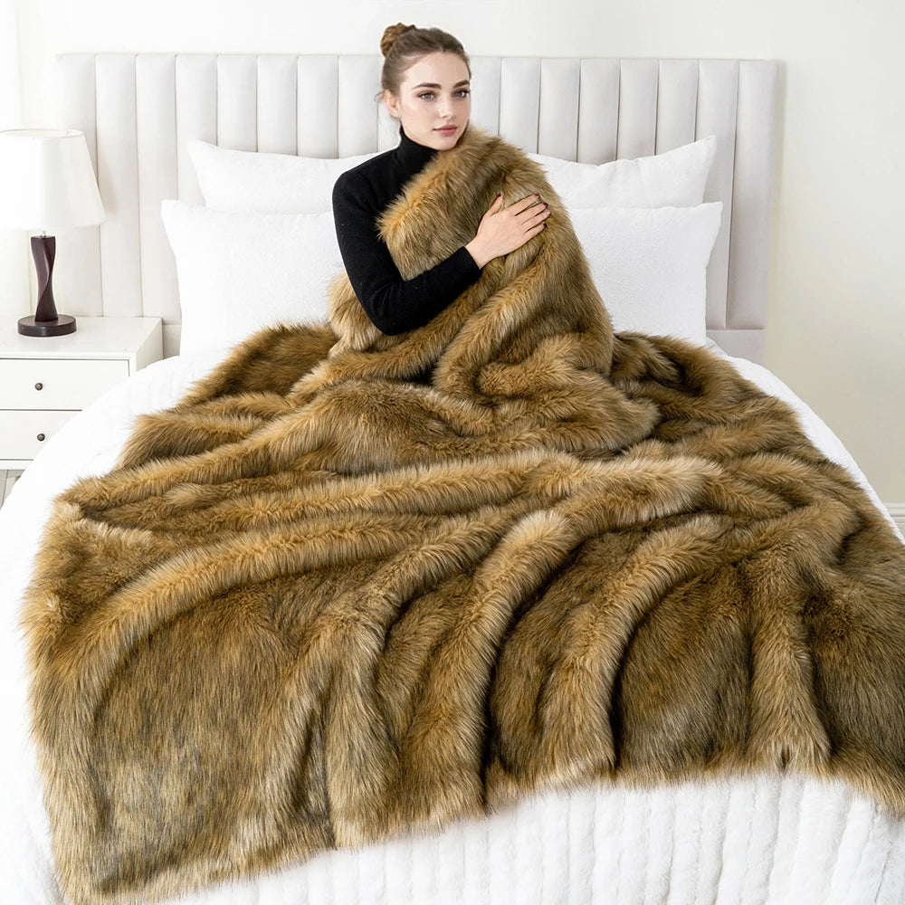 Luxury Faux Fur Throw Blanket for Sofa and Bed
