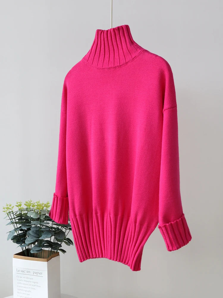 Oversized Knitted Turtleneck Pullover For Women