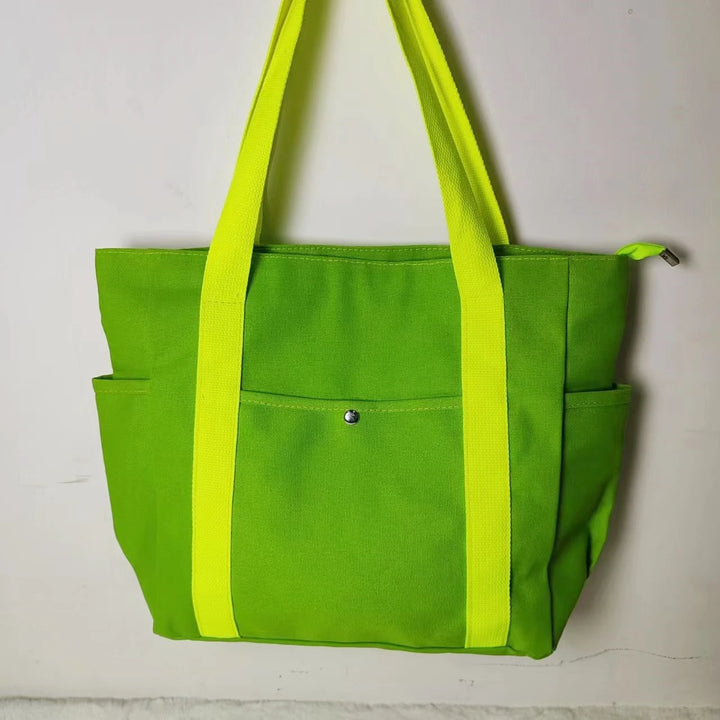 Everyday Black Canvas Tote Bag with Pockets