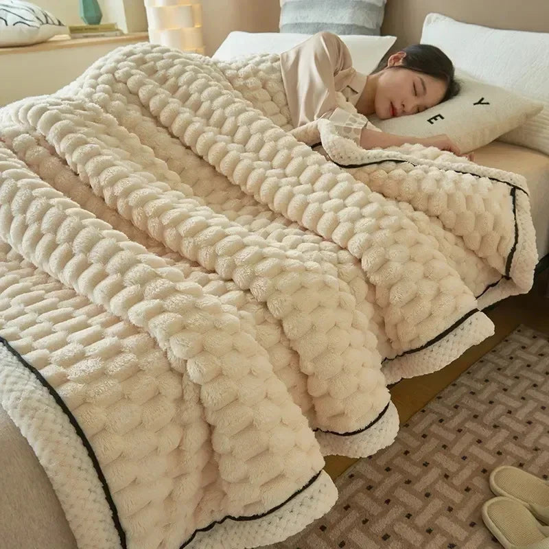 Plaid Coral Fleece Warm Blanket