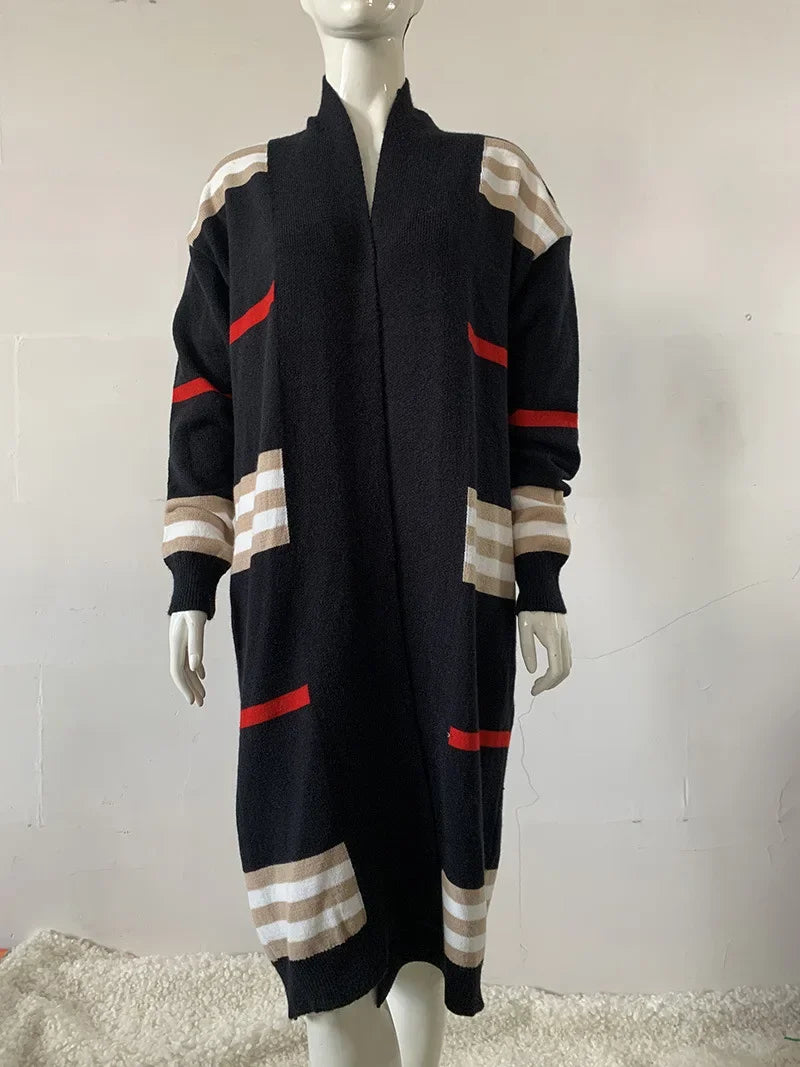 Oversized Striped Knit Cardigan for Women