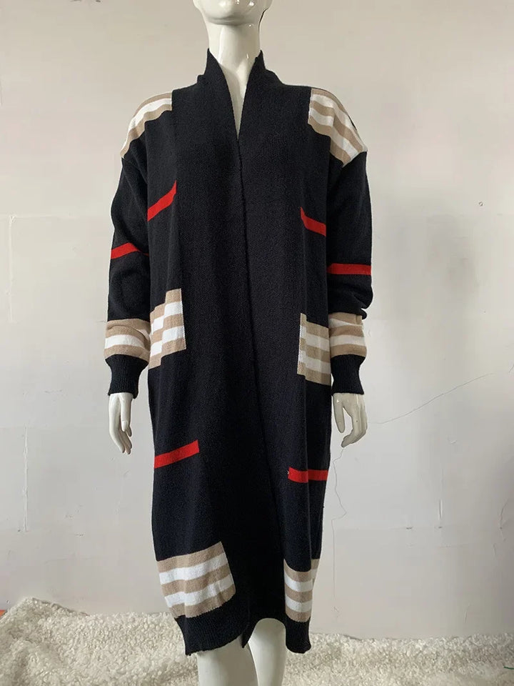 Oversized Striped Knit Cardigan for Women