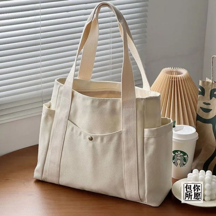 Everyday Black Canvas Tote Bag with Pockets