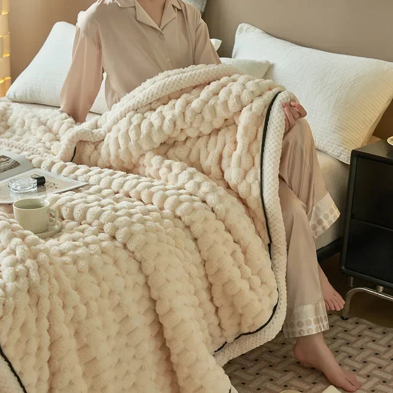 Plaid Coral Fleece Warm Blanket