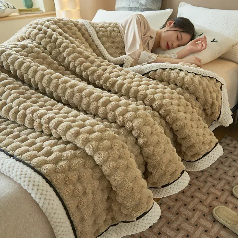 Plaid Coral Fleece Warm Blanket
