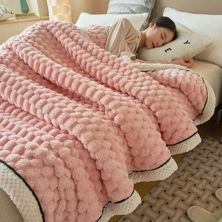Plaid Coral Fleece Warm Blanket