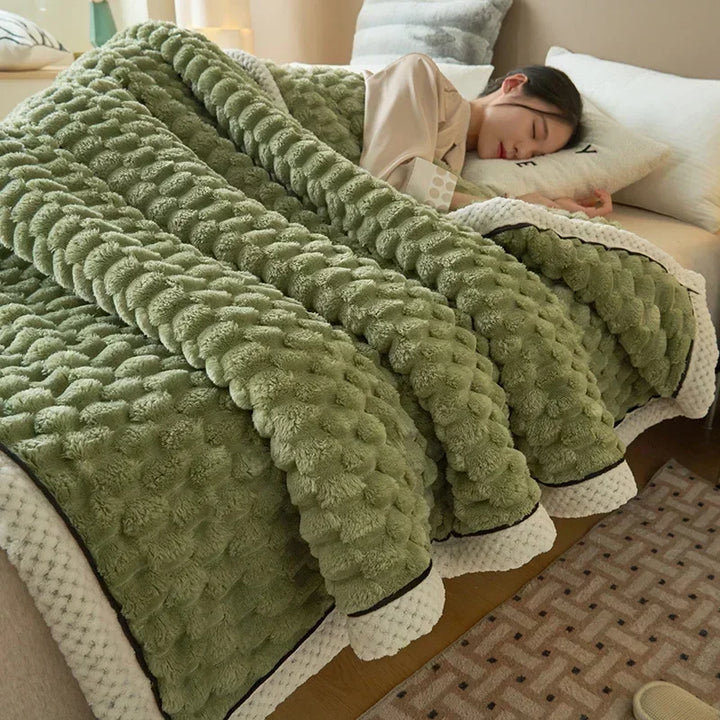 Plaid Coral Fleece Warm Blanket